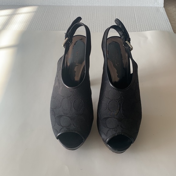 COACH Black Signature Logo Canvas Slingback Pumps: SIZE 8 - Picture 2 of 15